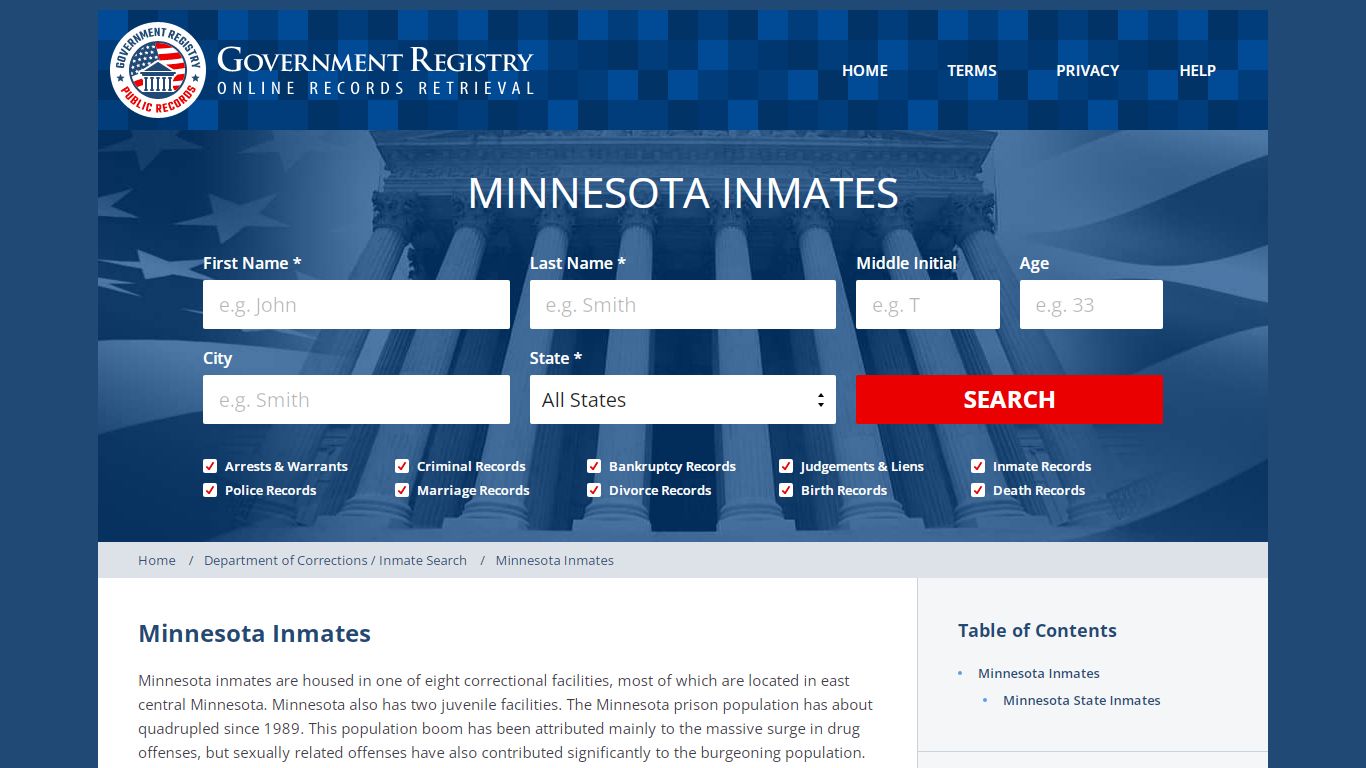 Minnesota Inmates | Minnesota Inmate List | GovernmentRegistry.org