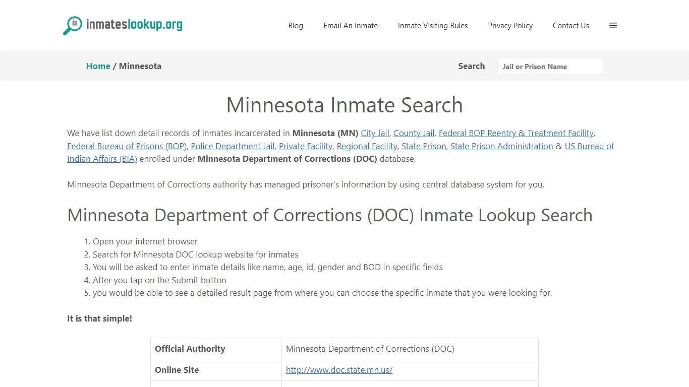 Minnesota Inmate Search - Inmates lookup